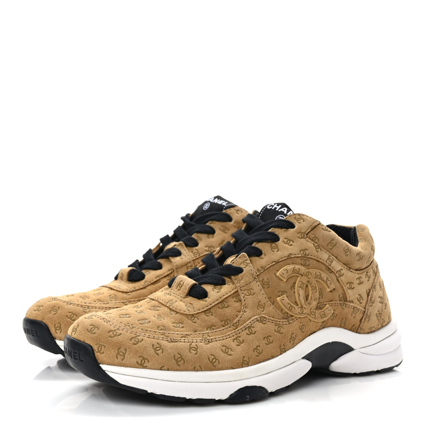 CHANEL Nylon Suede Calfskin Printed CC Sneakers 39.5 Beige CHANEL Nylon Suede Calfskin Printed CC Sneakers 39.5 Beige